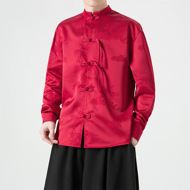 Buddha Stones Plain Frog-Button Design Tang Suit Men's Long Sleeve Jacket - image 7