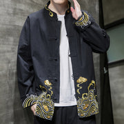 Buddha Stones Embroiderd Clouds Frog-Button Long Sleeve Men's Cotton Tang Suit Jacket - image 16