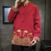 Buddha Stones Embroiderd Clouds Frog-Button Long Sleeve Men's Cotton Tang Suit Jacket - image 1