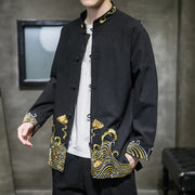 Buddha Stones Embroiderd Clouds Frog-Button Long Sleeve Men's Cotton Tang Suit Jacket - image 12