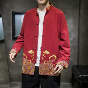 Buddha Stones Embroiderd Clouds Frog-Button Long Sleeve Men's Cotton Tang Suit Jacket - image 4