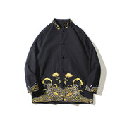 Buddha Stones Embroiderd Clouds Frog-Button Long Sleeve Men's Cotton Tang Suit Jacket - image 19