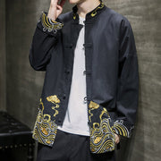 Buddha Stones Embroiderd Clouds Frog-Button Long Sleeve Men's Cotton Tang Suit Jacket - image 14