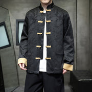 Buddha Stones Jacquard Stand Collar Long Sleeve Men's Cotton Jacket With Pockets - image 8