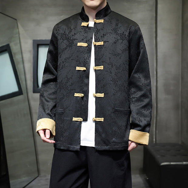 Buddha Stones Jacquard Stand Collar Long Sleeve Men's Cotton Jacket With Pockets - image 8