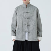 Buddha Stones Jacquard Stand Collar Long Sleeve Men's Cotton Jacket With Pockets - image 12