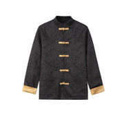 Buddha Stones Jacquard Stand Collar Long Sleeve Men's Cotton Jacket With Pockets - Black - US/UK/AU46，EU56 (5XL) - image 7