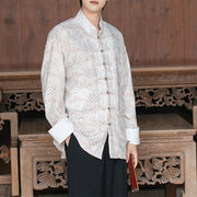 Buddha Stones Printing Floral Pattern Men's Button Design Long Sleeve Shirt With Pockets - Seashell - US/UK/AU46，EU56 (5XL) - image 7