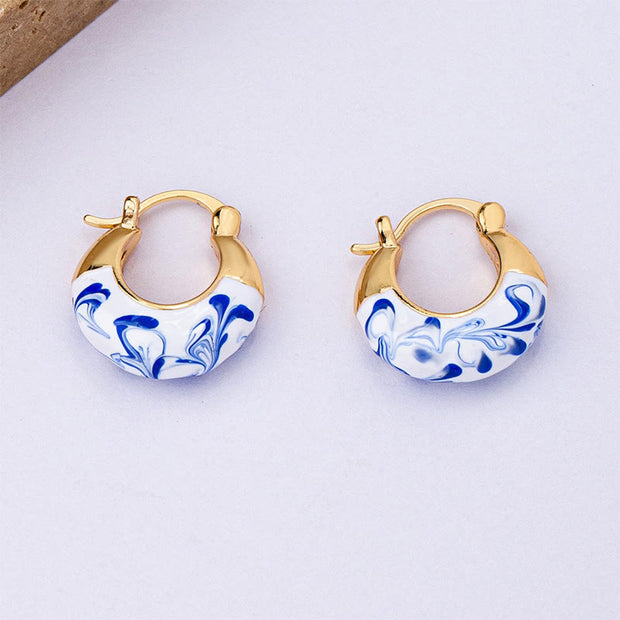 Buddha Stones Copper Plated 18k Gold Enamel Glaze Healing Luck U-shaped Earrings - image 2