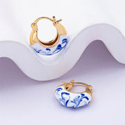Buddha Stones Copper Plated 18k Gold Enamel Glaze Healing Luck U-shaped Earrings - image 3