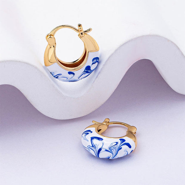 Buddha Stones Copper Plated 18k Gold Enamel Glaze Healing Luck U-shaped Earrings - image 3