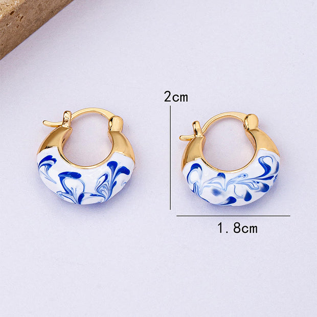 Buddha Stones Copper Plated 18k Gold Enamel Glaze Healing Luck U-shaped Earrings - image 4