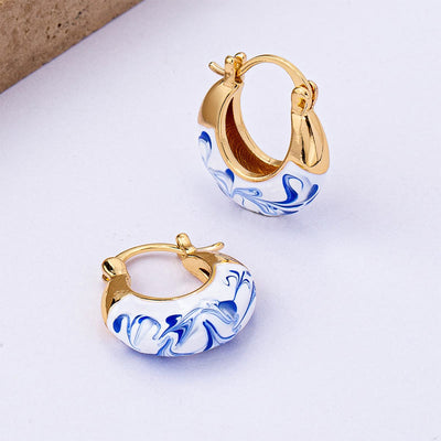 Buddha Stones Copper Plated 18k Gold Enamel Glaze Healing Luck U-shaped Earrings - Copper & Enamel Glaze(Copper Posts) - image 0