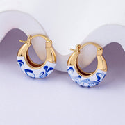 Buddha Stones Copper Plated 18k Gold Enamel Glaze Healing Luck U-shaped Earrings - image 1