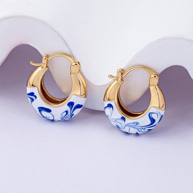 Buddha Stones Copper Plated 18k Gold Enamel Glaze Healing Luck U-shaped Earrings - image 1