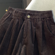 Buddha Stones Plain Elastic Waistband Design Women's Wide Leg Corduroy Cotton Pants With Pockets - image 14