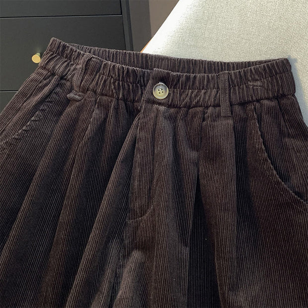 Buddha Stones Plain Elastic Waistband Design Women's Wide Leg Corduroy Cotton Pants With Pockets - image 14