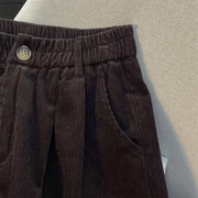 Buddha Stones Plain Elastic Waistband Design Women's Wide Leg Corduroy Cotton Pants With Pockets - image 15