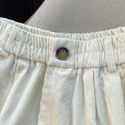 Buddha Stones Plain Elastic Waistband Design Women's Wide Leg Corduroy Cotton Pants With Pockets - image 5