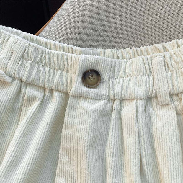 Buddha Stones Plain Elastic Waistband Design Women's Wide Leg Corduroy Cotton Pants With Pockets - image 5