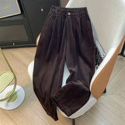 Buddha Stones Plain Elastic Waistband Design Women's Wide Leg Corduroy Cotton Pants With Pockets - SaddleBrown - US8-10，UK/AU12-14，EU40-42 (2XL) - image 13