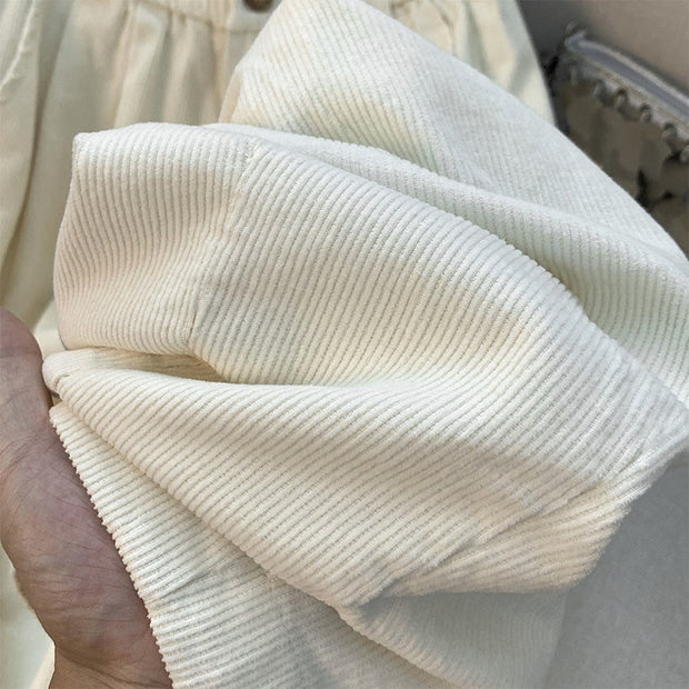 Buddha Stones Plain Elastic Waistband Design Women's Wide Leg Corduroy Cotton Pants With Pockets - image 11