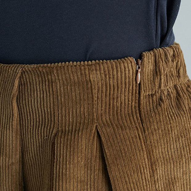Buddha Stones Women's Plain Side Zipper Design Wide Leg Corduroy 7-8 Length Pants With Pockets - image 7