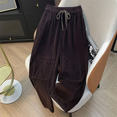 Buddha Stones Women's Fall Pure Color Drawstring Cotton Corduroy Harem Pants With Pockets - SaddleBrown - US8-10，UK/AU12-14，EU40-42 (2XL) - image 0