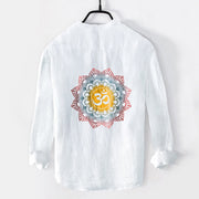 Buddha Stones Half Buttons Mandala Om Symbol Pattern Men's Cotton Linen Long Sleeve Shirt - image 2