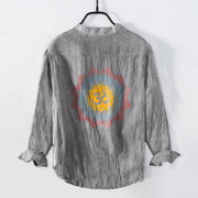Buddha Stones Half Buttons Mandala Om Symbol Pattern Men's Cotton Linen Long Sleeve Shirt - image 8