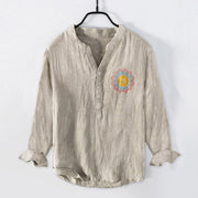 Buddha Stones Half Buttons Mandala Om Symbol Pattern Men's Cotton Linen Long Sleeve Shirt - image 4