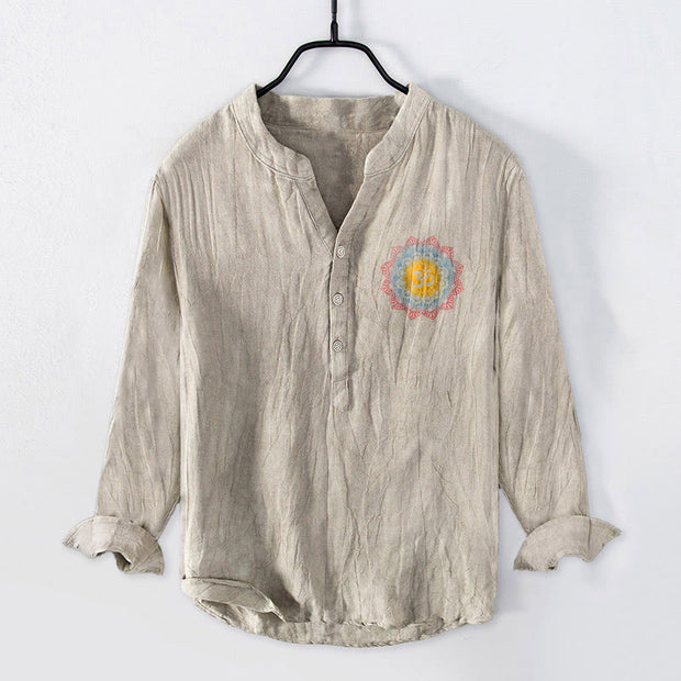 Buddha Stones Half Buttons Mandala Om Symbol Pattern Men's Cotton Linen Long Sleeve Shirt - image 4