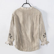 Buddha Stones Half Buttons Lotus Om Symbol Printed Pattern Men's Cotton Linen Long Sleeve Shirt - image 4