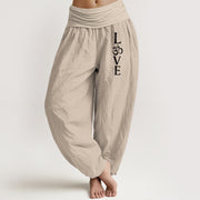 Buddha Stones Plain Om Symbol Pattern Women's Elastic Waist Harem Pure Cotton Pants - Tan - US22，UK/AU26，EU54 (6XL) - image 11