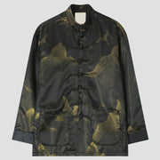 Buddha Stones Cloud-Dyed Golden Mountain Crane Frog-Button Long Sleeve Men's Jacket With Pockets - Black - US/UK/AU44，EU54 (4XL) - image 0