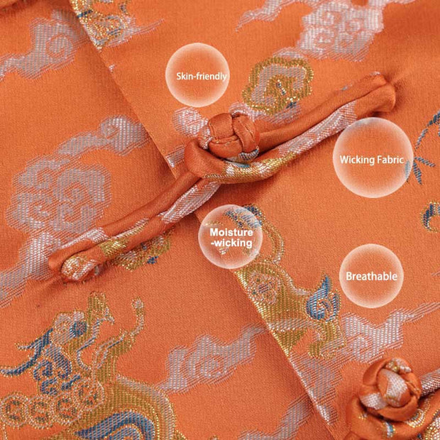 Buddha Stones Orange Kirin Auspicious Clouds Frog-Button Long Sleeve Men's Jacket With Pockets - image 5