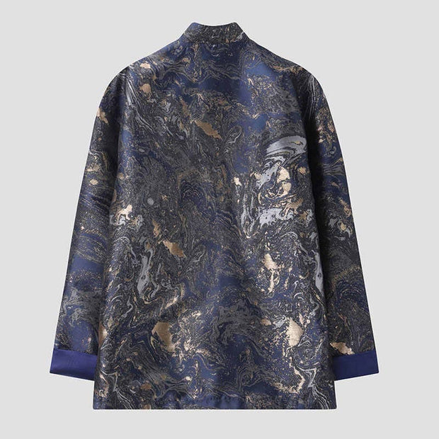 Buddha Stones Blue Flowing Water Mountains Frog-Button Long Sleeve Men's Jacket With Pockets - image 2
