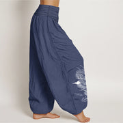 Buddha Stones Pure Cotton Dragon Sun Moon Pattern Women's Elastic Waist Harem Pants - image 7