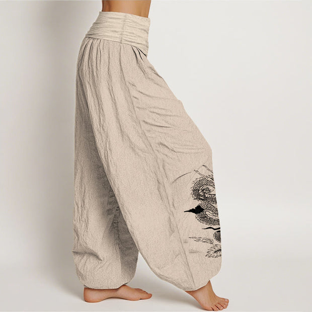 Buddha Stones Pure Cotton Dragon Sun Moon Pattern Women's Elastic Waist Harem Pants - image 13