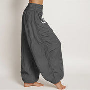 Buddha Stones Solid Color Pure Cotton Lotus Om Symbol Pattern Women's Elastic Waist Harem Pants - image 2