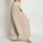 Buddha Stones Solid Color Pure Cotton Lotus Om Symbol Pattern Women's Elastic Waist Harem Pants - image 13
