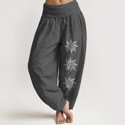 Buddha Stones Solid Color Pure Cotton Sun Om Symbol Pattern Women's Elastic Waist Harem Pants - DimGray - US22，UK/AU26，EU54 (6XL) - image 11