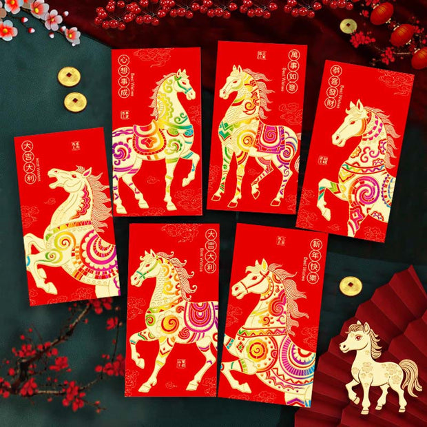 Buddha Stones 6Pcs Chinese Red Envelope Year of the Horse Lucky Money Envelopes 2026 New Year - image 1