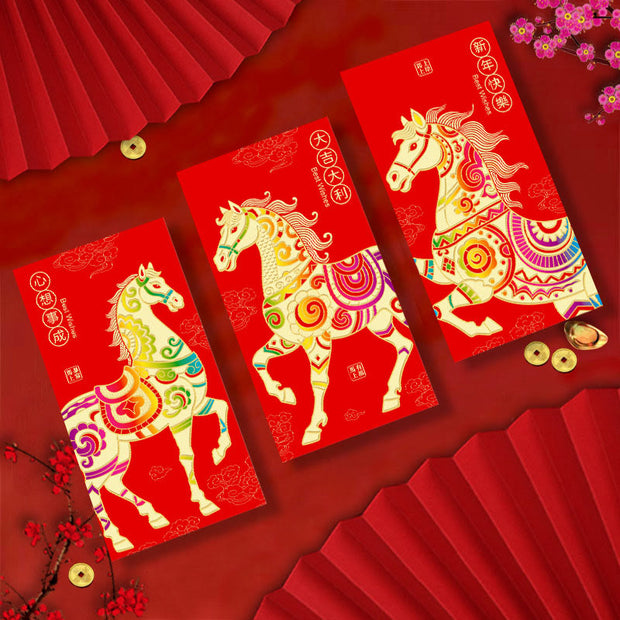 Buddha Stones 6Pcs Chinese Red Envelope Year of the Horse Lucky Money Envelopes 2026 New Year - image 4