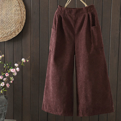 Buddha Stones Fleece-Lined High Waist Women's Wide Leg Corduroy Cotton Pants With Pockets - SaddleBrown - US8-10，UK/AU12-14，EU40-42 (2XL) - image 0