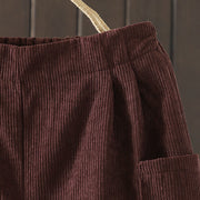 Buddha Stones Fleece-Lined High Waist Women's Wide Leg Corduroy Cotton Pants With Pockets - image 4