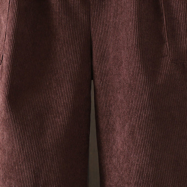 Buddha Stones Fleece-Lined High Waist Women's Wide Leg Corduroy Cotton Pants With Pockets - image 6