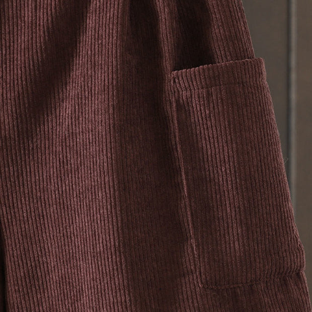 Buddha Stones Fleece-Lined High Waist Women's Wide Leg Corduroy Cotton Pants With Pockets - image 5