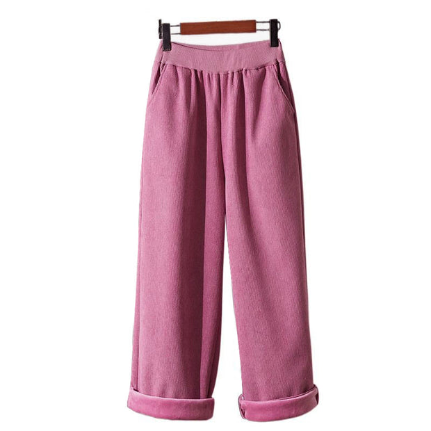 Buddha Stones Winter Women's Wide Leg Corduroy Cotton Thermal Fleece-Lined Pants With Pockets - image 8
