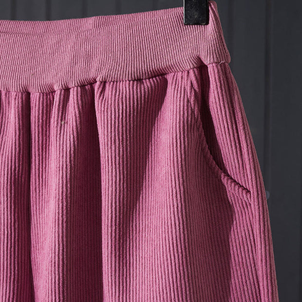 Buddha Stones Winter Women's Wide Leg Corduroy Cotton Thermal Fleece-Lined Pants With Pockets - image 4